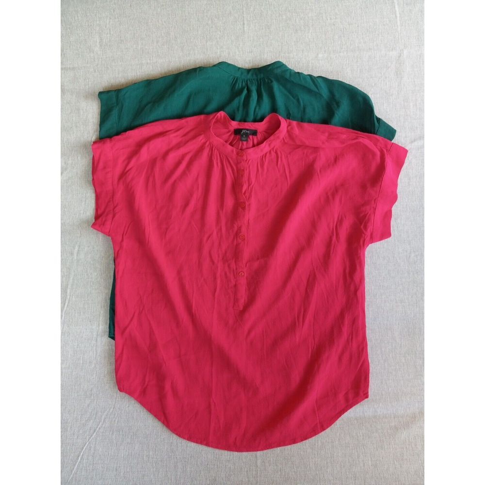 J CREW Women's 2 Of Small Buttons Short Sleeve Pure Viscose Pink/Green